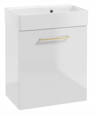 OEM Mueble De Ba&ntilde;o Suspendido Con Lavabo, 60x50cm, Blanco Brillante, Tirador Dorado, Elara