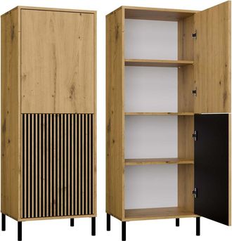OEM Vitrina Elegante De Roble Artesanal: Frontal Liso Y Ranurado, Patas De Metal, Dise&ntilde;o Moderno