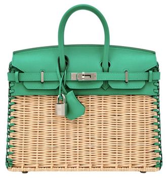 Herm&egrave;s Limited Edition Herm&egrave;s Birkin 25 Picnic Osier Wicker/Swift Vert Menthe Palladium Hardware