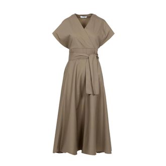 Gran Sasso Groene Katoenen V-Hals Jurk met Lint - Dames - Casual kleedjes - Groen - M - Katoen - Kleedjes