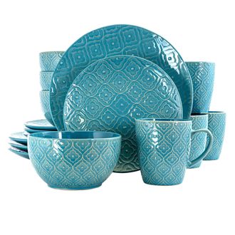 Elama White Lily 16 Piece Luxurious Stoneware Dinnerware with Complete Setting for 4