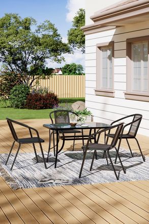 Living and Home Outdoor Garden 4 Seater Dining Table and Chair Set in Black
