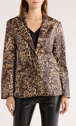 Cinq à Sept Cheyenne Leopard Print Faux Leather Jacket in Black/Sahara at Nordstrom Rack, Size 12