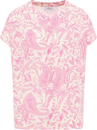 Usha blouse met korte mouwen Dames roze wol wit