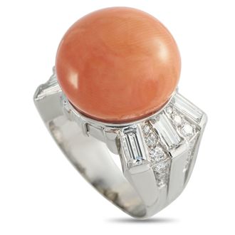 Luxury Bazaar 18K White Gold 1.38ct Diamond and Coral Ring MF02-050126