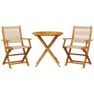 vidaXL Juego De Bistro De 3 Piezas Polipropileno Y Madera Maciza Beige Vidaxl