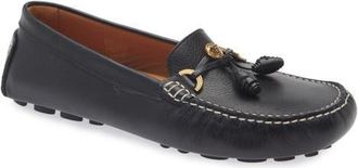 Versace Robin Leather Driving Shoe in Black-Gold 82 at Nordstrom, Size 47.5