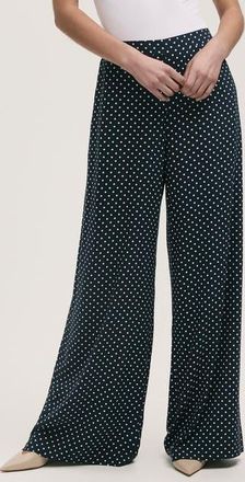 Finery Nat Viscose Wide Leg Trousers in Navy Spot at Nordstrom, Size 10P
