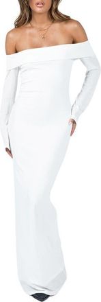 Princess Polly Maida Long Sleeve Off the Shoulder Gown in White at Nordstrom, Size 12