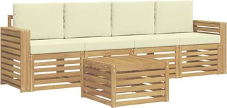 vidaXL Conjunto De Sof&aacute;s De Exterior 5 Uds. Blanco Y Crema Poli&eacute;ster Vidaxl