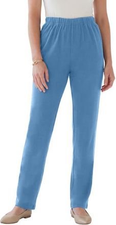 Roaman's Plus Size Soft Knit Relaxed Pull-On Straight Leg Pant in Dusty Indigo at Nordstrom, Size Medium Tall