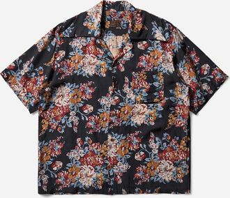 KAPITAL Men s Silk Rayon Champetre Maria Wrangle Collar Aloha Shirt Black