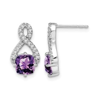 Diamond2Deal 14k White Gold Amethyst and Diamond Earrings