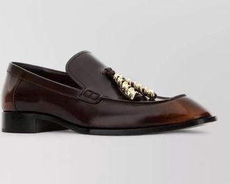 Loewe leather loafers gold tone chain detail