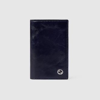 Gucci Card Case Wallet With Interlocking G, Blue, Leather