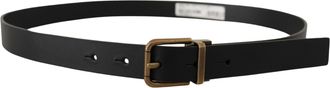 Dolce & Gabbana Mens Black Leather Brass Metal Box Buckle Belt