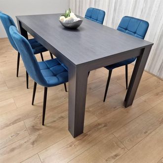 Kosy Koala Modern Dark Grey Dining Table Set with 4 Blue Velvet Chairs in Brown