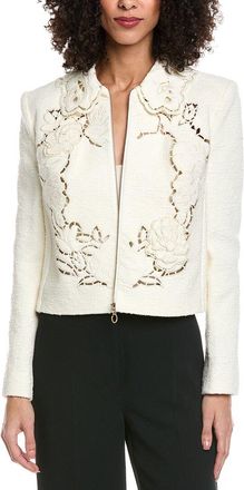 Oscar De La Renta Floral Detail Tweed Silk-Lined Wool-Blend Jacket