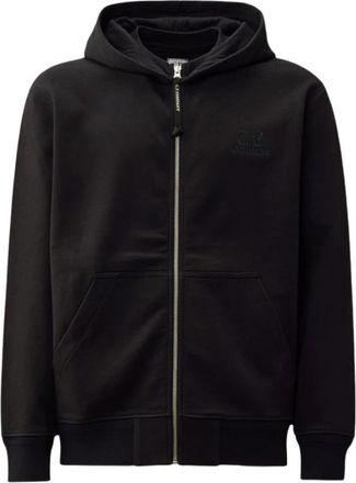 C.P. Company Marineblauwe Zip-Up Sweatshirt met Geborduurd Logo - Heren - Vesten met rits - Blauw - XL - Katoen - Hoodies & sweatvesten