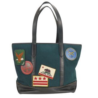 Coach Black Green Felt Leather Tote Bag (Pre-Owned)