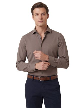 Cavallaro Business overhemd Cavallaro Napoli bruin semi-wide spread boord