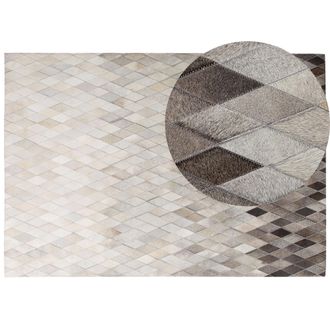 Beliani Alfombra De Piel Blanca Y Gris 160 X 230 Cm Moderna Patchwork Hecha A Mano Maldan