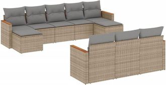 vidaXL Juego De Sof&aacute;s Jard&iacute;n Con Cojines Beige 10 Pzas Rat&aacute;n Sint&eacute;tico Vidaxl