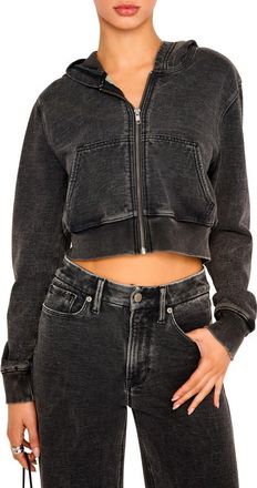 Good American Jeanius Shrunken French Terry Zip Hoodie in Black322 at Nordstrom, Size Small