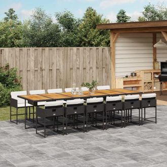 vidaXL Set Comedor De Jard&iacute;n Con Cojines 13 Pzas Rat&aacute;n Sint&eacute;tico Negro Vidaxl