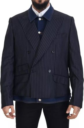 Dolce & Gabbana Blue Striped Double Breasted Denim Mens Blazer (Pre-Owned)