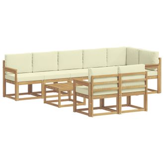 vidaXL Conjunto De Sof&aacute;s De Exterior 9 Pcs Blanco Y Crema Poli&eacute;ster Vidaxl