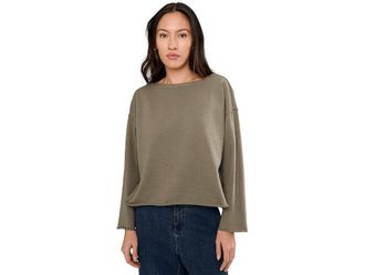 Eileen Fisher Petite Garment Dyed Terry Bateau Neck Boxy Top Womens Clothing Bayleaf : PXS, Cotton