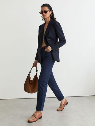 Reiss Dark Blue Petite Slim-leg Mid-rise Jeans, 34