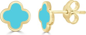 Italian Gold, Inc 14K Yellow Gold Clover Stud Earrings -Turquoise