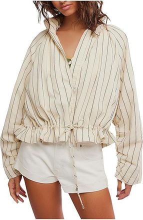 Free People Devon Striped Balloon Jacket Womens Jacket Ivory Combo : LG (Womens 12-14), Cotton