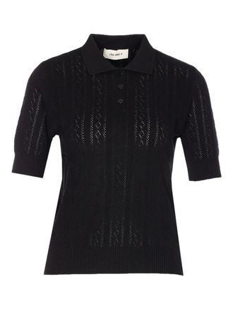 Lisa Yang button collar polo top - Black