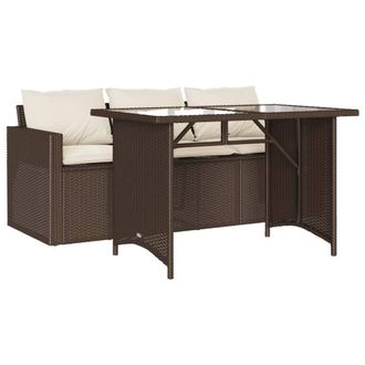 Berkfield Home 2 Piece Garden Dining Set with Cushions Brown Poly Rattan