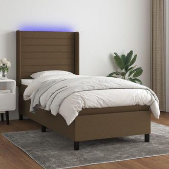 vidaXL Cama Box Spring Colch&oacute;n Luces Led Tela Marr&oacute;n Oscuro 100x200cm Vidaxl