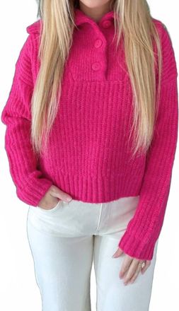 Lili Sidonio x Molly Bracken Chunky Varsity Collar Sweater In Fuchsia