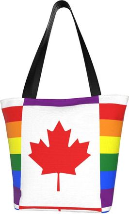 AOOEDM Canada Gay Pride Flag Reusable Grocery Bag Shopping Bag Casual Shoulder Bag Handbag for Men Women ECO Market Bag Beach Bag Travel Totes