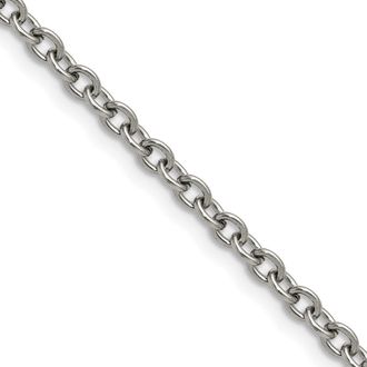 Diamond2Deal Stainless Steel Polished 3mm Cable Chain Necklace
