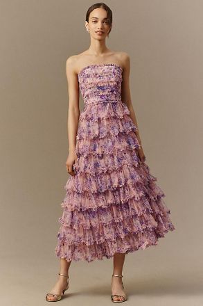 Mac Duggal Strapless Mesh Midi Dress