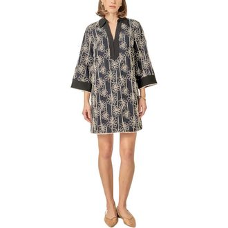 English Factory Floral Embroidery Shift Minidress in Black/Natural at Nordstrom, Size X-Small
