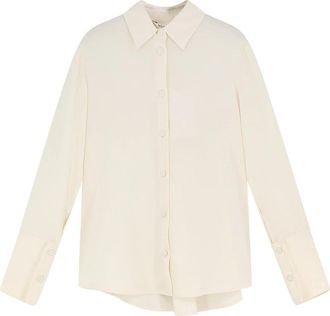 Max Mara Klassiek Zijde Satijn Shirt - Dames - Overhemden - Beige - L - Satijn - Overhemden