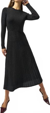 Joseph Ribkoff Crew Neck Long Sleeve Fit And Flare Dress In Black