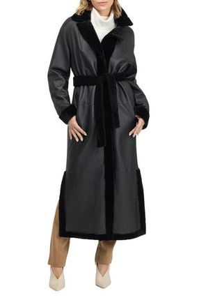 Gorski Reversible Textured Genuine Shearling Coat with Side Slits, Belt in Black/black at Nordstrom, Size X-Small