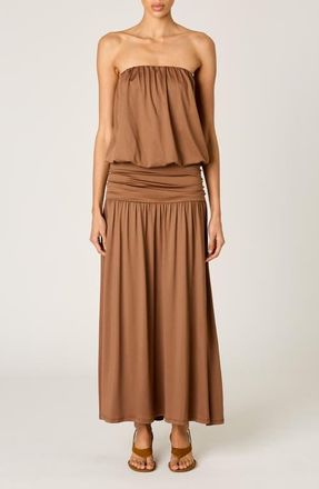 Nia La Cienega Strapless Blouson Maxi Dress in Sable at Nordstrom, Size X-Small
