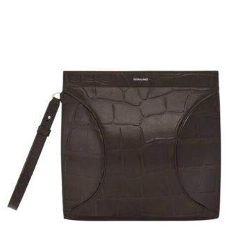 Ferragamo Croc-Embossed Leather Zippered Pouch