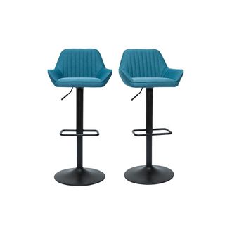 Miliboo Miliboo - Set De 2 Taburetes De Cocina Ajustables De Dise&ntilde;o De Tejido Azul Petr&oacute;leo Ronnie