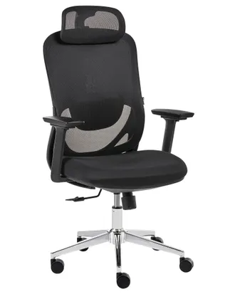 Beliani Sedia Da Ufficio Girevole Ergonomica In Rete E Plastica Con Regolazione In Altezza E Poggiatesta Regolabile Nera Ervione